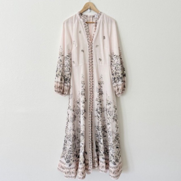 Zimmermann Dresses & Skirts - Zimmermann Women's Size 1 US 6 Golden Floral Long Sleeve Silk Linen Maxi Dress
